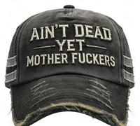 Divertida gorra de béisbol vintage con estampado de Old Man Club, con texto en inglés "Ain't Dead Yet Vintage Worn", ajustable, talla única, unisex, color negro