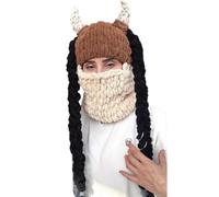 Divertida gorra de vikinga de Halloween para mujer, hombre, invierno, cálida, fiesta, carnaval, suministros de fiesta, cuerno, unisex, accesorio de invierno para actividades al aire libre