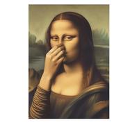 Divertida impresión artística para pared de baño de la Mona Lisa, decoración de pared con nariz que se pellizca, imagen clásica de la Mona Lisa (50 x 70 cm, sin marco)