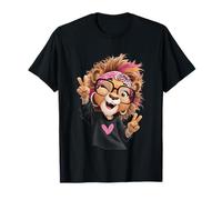 Divertida Leona con Gafas Signo de Paz Animal Hipster Camiseta