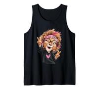 Divertida Leona con Gafas Signo de Paz Animal Hipster Camiseta sin Mangas