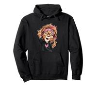 Divertida Leona con Gafas Signo de Paz Animal Hipster Sudadera con Capucha