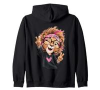 Divertida Leona con Gafas Signo de Paz Animal Hipster Sudadera con Capucha