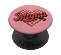 Divertida mamá del día de la Madre con corazón Rojo a Cuadros PopSockets PopGrip Adhesivo
