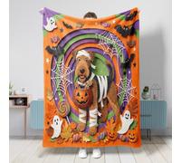 Divertida manta de perro Airedale Terrier de Halloween de 40 x 50 pulgadas, corte de papel, para otoño, suave, acogedora manta mullida para sofá, sala de estar, playa, viajes, decoración espeluznante