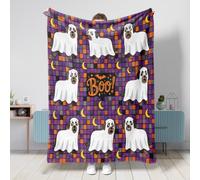 Divertida manta de perro de agua portugués de Halloween de 60 x 80 pulgadas, cobija divertida y aterradora para sofá, sala de estar, playa, viajes, decoración espeluznante del sofá del hogar