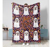 Divertida manta de perro Shih Tzu de Halloween de 60 x 80 pulgadas, cobija divertida y aterradora para sofá, sala de estar, playa, viajes, decoración espeluznante del sofá del hogar