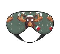 Divertida máscara de dormir de seda sintética con cabeza de alce navideño, para relajación, con correa elástica ajustable, ideal para viajes y sueño profundo