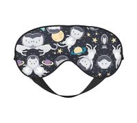 Divertida máscara de ojos suave con estampado de astronauta de gato de doble cara, diseño reversible, ajustable para un ajuste cómodo, bloquea la luz