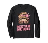 Divertida máscara Messy Bun MUD Squad Run Mudder Trail Running Manga Larga