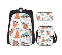 Divertida mochila con diseño de perezoso animal con fiambrera, mochila de anime, mochila escolar, mochila para tres personas, Black, Talla única, Juego de mochila escolar