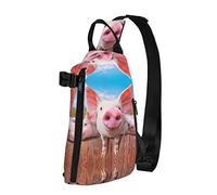 Divertida mochila cruzada con estampado de cerdo para hombres y mujeres, para caminar al aire libre, viajes, Negro -, Talla única