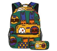 Divertida mochila de radio de dibujos animados con estuche para lápices, juego de 2 mochilas escolares para niños, niñas, adolescentes, bolsa de viaje para estudiantes, multicolor, B:29.4x20x40cm\