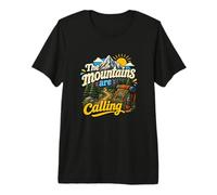 Divertida Mochila de Senderismo The Mountains Are Calling Pines Trees Camiseta Premium