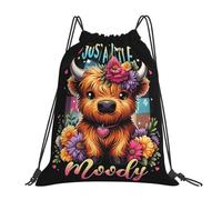 Divertida Mochila Unisex Vaca de Las Highlands Bonita con Corona de Flores Corazón Plegable Mochila Deportiva 36x42cm para Compras,Gimnasio