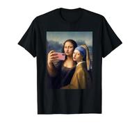 Divertida Mona Lisa Selfie Mujeres Arte Chicas Poder Camiseta gráfica económica, Hombre, Negro, XL