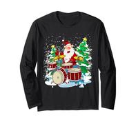 Divertida Navidad Papá Noel Tocando los Tambores Crazy Drummer Xmas Manga Larga