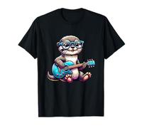Divertida Nutria Toca E-Guitarra Azul Camiseta