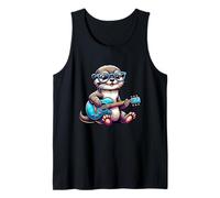 Divertida Nutria Toca E-Guitarra Azul Camiseta sin Mangas
