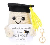 Divertida patata de graduación, mini muñeca de punto de lana con tarjeta de positividad, regalo de buena suerte, regalo de buena suerte, anima a mujeres, niños, estudiantes, exámenes para regalos de