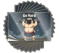 Divertida pegatina para decoración de bar al aire libre, fácil de aplicar, «Go Hard: The Muscular Pug's Fitness Journey Happy Window Peel and Stick» (12 x 18 cm)