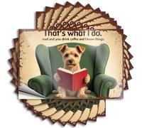 Divertida pegatina para decoración de entrada, fácil de aplicar, diseño de perro curioso con esquinas: un cachorro de biblioteca y lectura acogedora (6 x 9 cm)