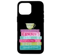 Divertida Pila de Libros de Jane Austen para fanáticos del té, Literatura Vintage Carcasa para iPhone 16 Pro MAX