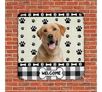 Divertida placa de metal para perro de mascota Labrador Retriever Welcome Paw Prints Vintage Dog Door Hanger Sign Metal Art Prints Retro Pub Home Sign for Backyard Farmhouse Room Decor Best Gift 10
