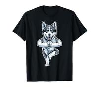 Divertida Pose de árbol con Forma de árbol de Husky Siberiano para Hacer Yoga, Vrikshasana Camiseta
