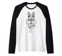 Divertida Pose de árbol con Forma de árbol de Husky Siberiano para Hacer Yoga, Vrikshasana Camiseta Manga Raglan
