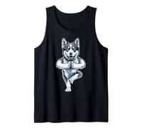 Divertida Pose de árbol con Forma de árbol de Husky Siberiano para Hacer Yoga, Vrikshasana Camiseta sin Mangas
