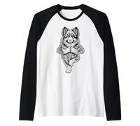 Divertida Postura de Asana con Forma de árbol de asanas para Perro Pastor de Shetland, Perro, Perro y Cachorro Camiseta Manga Raglan