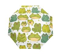 Divertida Rana Gorda Verde Paraguas Plegable Automático Paraguas de Viaje Mujer Niño Niña Protección UV Resistencia Viento Impermeable
