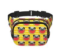 Divertida riñonera con estampado de sandía taurina francesa, elegante y práctica, ajustable, perfecta para viajes y actividades al aire libre, Black, Talla única