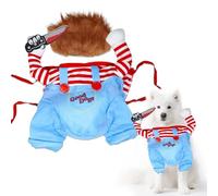Divertida ropa para perros de Chucky, disfraz de perro, Halloween, Halloween, disfraz de perro, peluca y cuchillo, ropa para mascotas, disfraz terrible para Halloween, mascotas, fiesta de cosplay