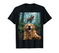 Divertida Selfie con Perro Golden Retriever T-Rex Dinosaur Chase Camiseta