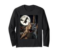 Divertida Selfie de Ardilla con Bruja voladora de Luna Llena de Halloween Manga Larga