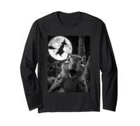 Divertida Selfie de Ardilla con Bruja voladora de Luna Llena de Halloween Manga Larga