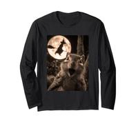 Divertida Selfie de Ardilla con Bruja voladora de Luna Llena de Halloween Manga Larga