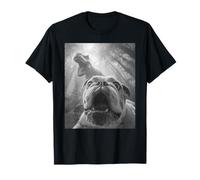 Divertida Selfie de Bulldog inglés asustado con Dinosaurio T-Rex Camiseta