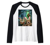 Divertida Selfie de Gato con Conejo de Pascua Bigfoot OVNI para Hombres y Mujeres Camiseta Manga Raglan