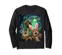 Divertida Selfie de Gato con Conejo de Pascua Bigfoot OVNI para Hombres y Mujeres Manga Larga