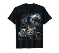Divertida Selfie de Gato con Dinosaurio T-Rex Camiseta