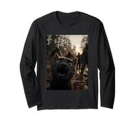 Divertida Selfie de Gato Negro con Zombies Animal felino Halloween Manga Larga