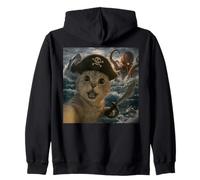 Divertida Selfie de Gato Pirata con Monstruo Marino, Pulpo y tiburón Sudadera con Capucha