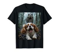 Divertida Selfie de Perro Cavalier King Charles Spaniel T-Rex Chase Camiseta