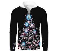 Divertida sudadera navideña para hombre, suéter de Navidad para hombre, algodón, con media cremallera, suéter Ugly con estampado de árbol de Navidad, informal, ropa de Navidad, ropa navideña, azul, M