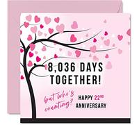 Divertida tarjeta de 22 aniversario para esposa o marido - 8036 días juntos - I Love You Gifts Happy 22 aniversario de boda para pareja, tarjetas de felicitación de 145 mm x 145 mm para vigésimo segundo aniversario