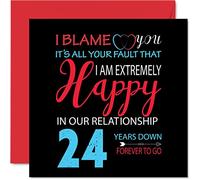 Divertida tarjeta de 24 aniversario para marido y esposa - Your Fault I'm Extremely Happy - Tarjeta de felicitación de 24 aniversario de boda para pareja, tarjetas de felicitación de 145 mm x 145 mm