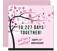 Divertida tarjeta de 28 aniversario para esposa o marido, 10227 días juntos, regalos "I Love You", tarjetas de feliz aniversario de boda 28 para pareja, tarjetas de felicitación de 145 mm x 145 mm para vigésimo octavo aniversario